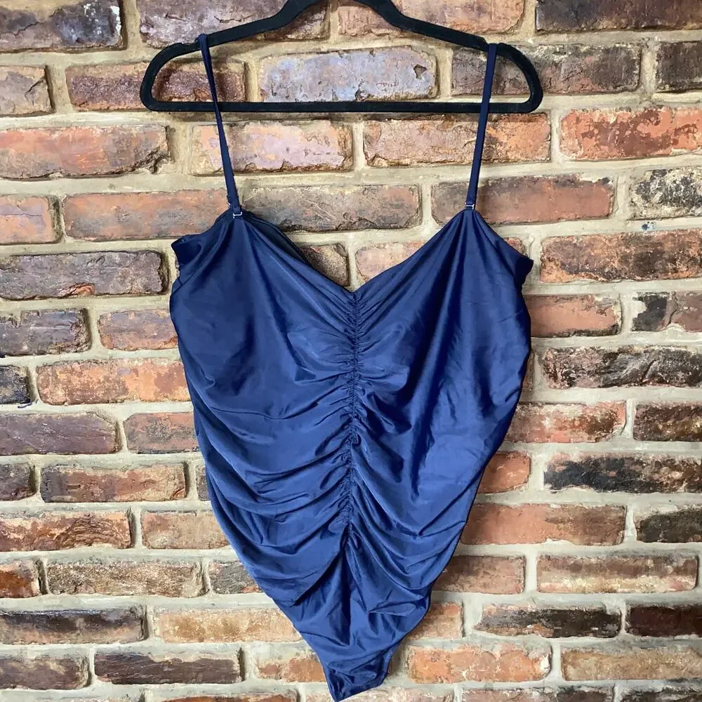 New J. Crew Navy Blue Ruched Sweetheart One-Piece Swim Bathing Suit Women's 24